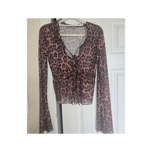Leopard Print Sheer Long Sleeve Top